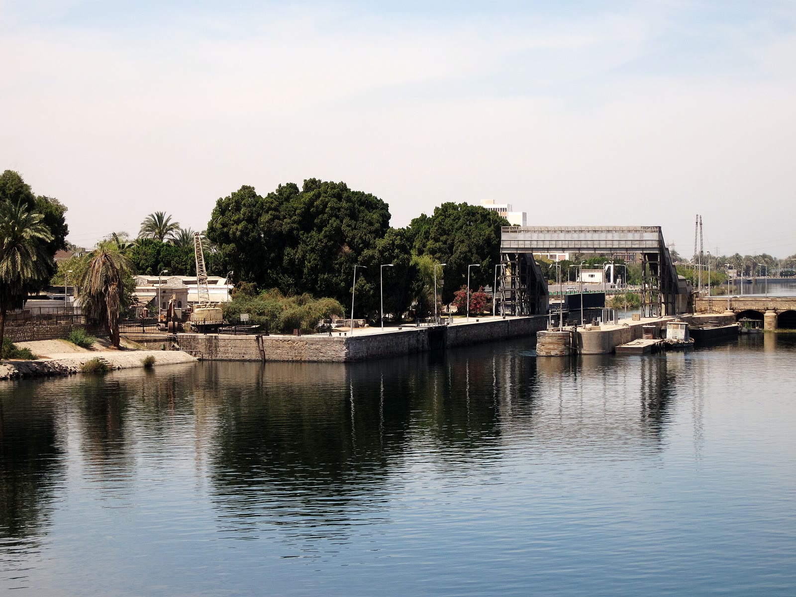 Boat passing through the Esna lock on the Nile between Luxor and Edfu